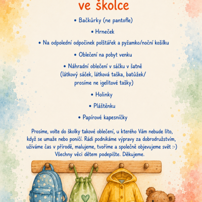 Co budou děti potřebovat ve školce